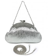 Evening Bag - Shimmer Crescent Shape W/Rhinestone Accent Frame – Silver – BG-651EL-SV